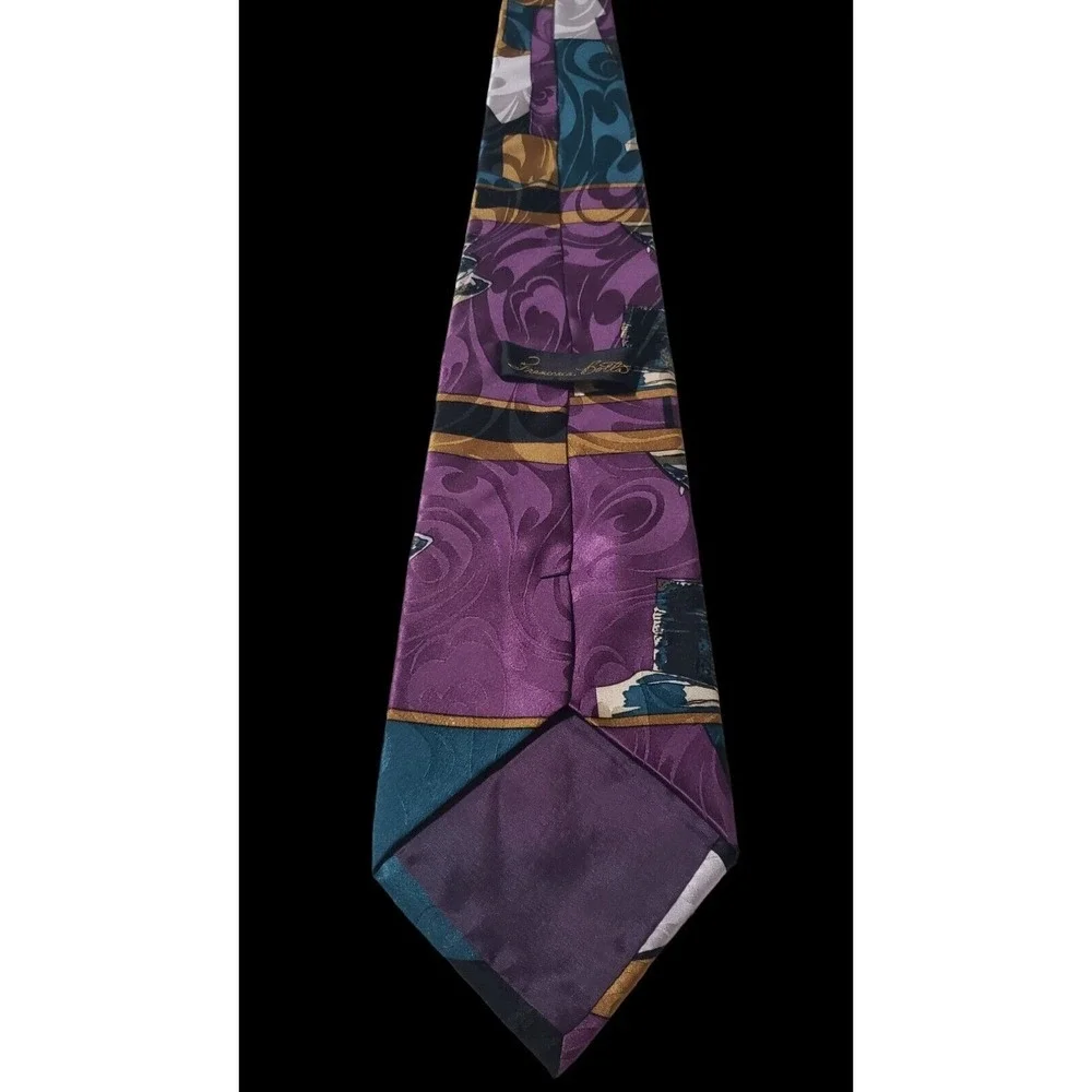 Francesca Bolta Handmade 100% Silk Tie Purple Multi color and‎ Pattern